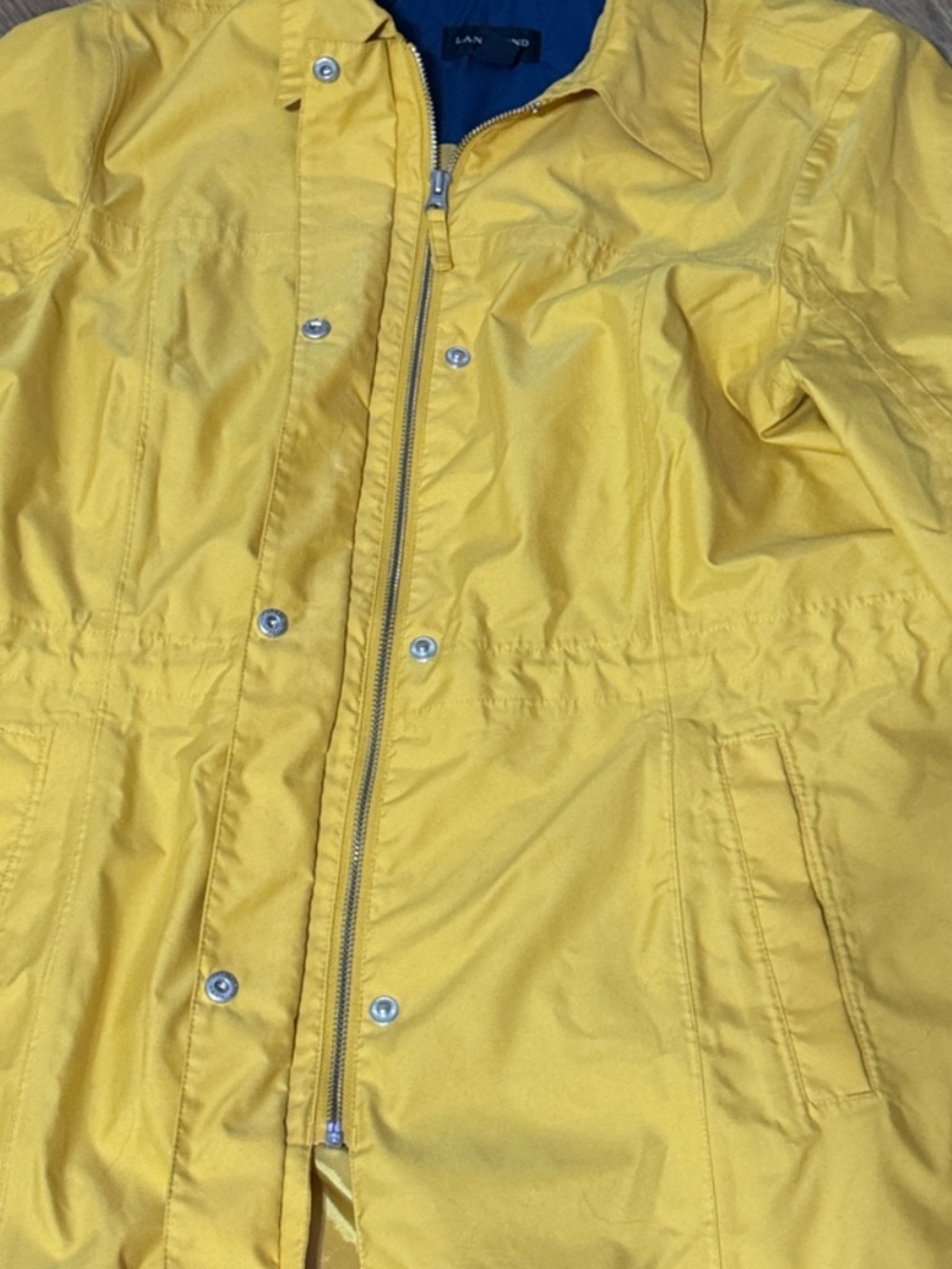 Lands’ End Yellow Rain Jacket Large Petite LP Lightweight Zip Snap Coat - Picture 5 of 5